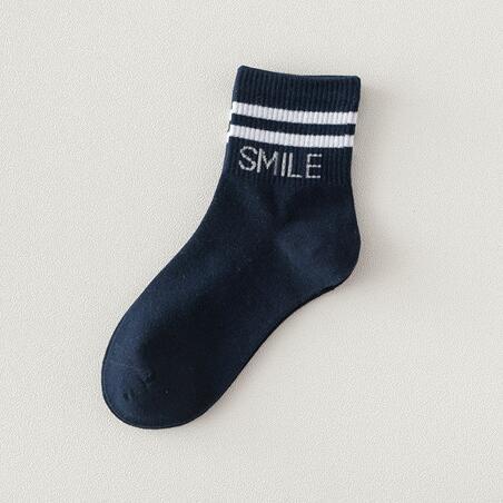 Winter Lady Adult Smile Letter Parallel Bars College Wind Striped Cotton Socks In Tube Socks Wholesale Men